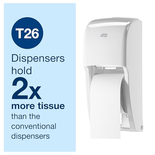 Tork High-Capacity White Toilet Paper Roll Dispenser T26, 36 Rolls, 1000 Sheets Each