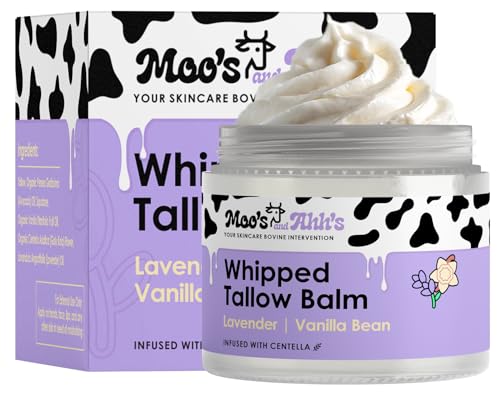 Lavender Vanilla Bean Whipped Tallow Balm – Organic Grass-Fed Face & Body Moisturizer 2 Oz