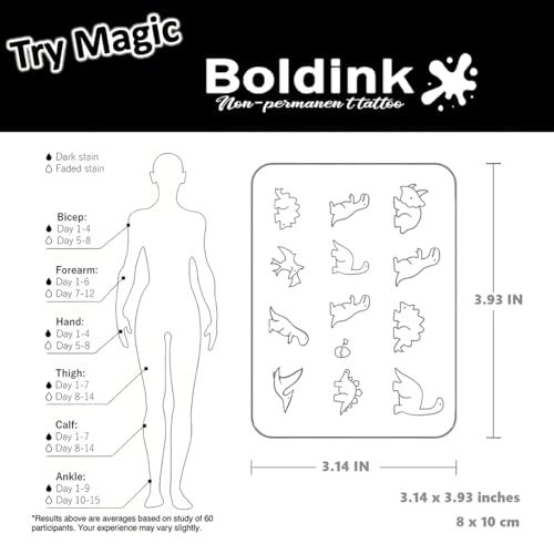 Semi-permanent Tattoos,Realistic Fake Tattoos,Last 7-15 Days,Waterproof Non-reflective Temporary Tattoo Stickers,Cruelty-free,Uniquely Designed Exquisite Packaging(Dinosaurs)