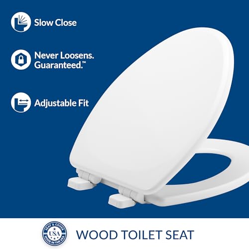 Elongated Soft Close Toilet Seat 2-Pack - Heavy Duty Wood, White, Easy Install, USA Made