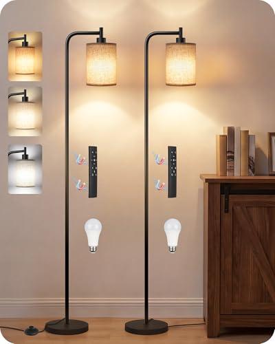 GOEBLESON Dimmable Floor Lamp with Remote & 10W Bulb - Black & Beige Finish
