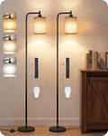 GOEBLESON Dimmable Floor Lamp with Remote & 10W Bulb - Black & Beige Finish