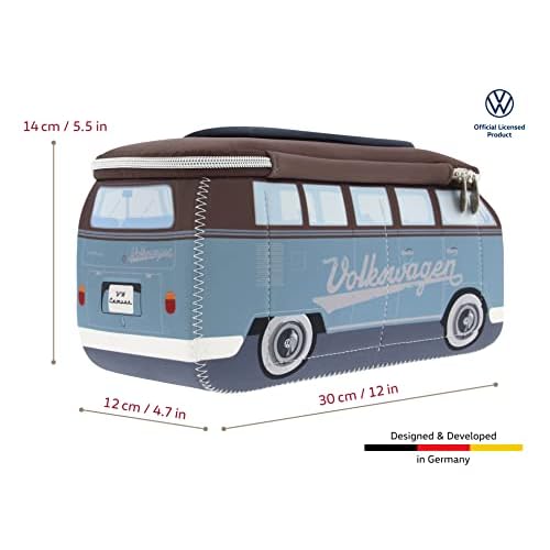BRISA VW Collection - Volkswagen Neoprene Universal Makeup Cosmetics Toiletry Travel Pharmacy Bag in T1 Bus Design (Petrol/Brown) (Large (11.8 x 5.5 x 4.7 inches))