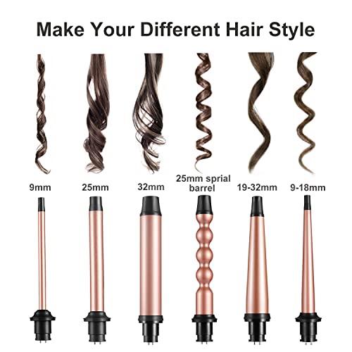 Large 6-in-1 Ceramic Curling Iron Set with Interchangeable Barrels