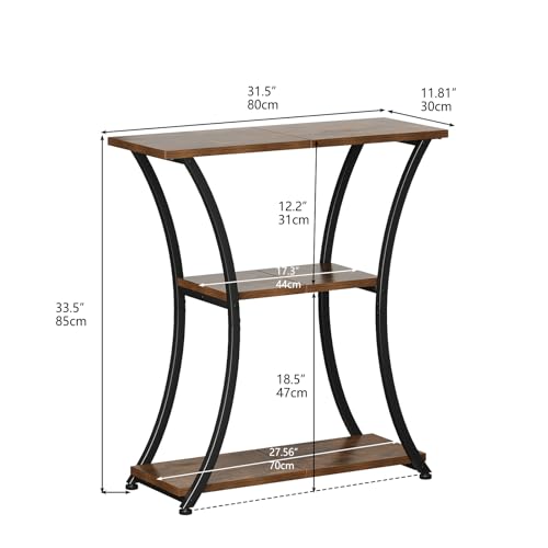 Rustic Brown 3-Tier Console Table with Open Shelves - Narrow Entryway Sofa Foyer