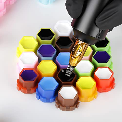 Tattoo Ink Caps Honeycomb Shape Spliceable Ink Cups for Tattooing Anti-Rollover Spill Eco-Friendly Non Fade Material Large Inner Size 0.63 * 0.75 inch(W*H) 200pcs Pack (Seaform)
