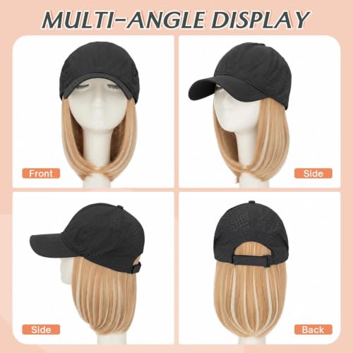 Benehair Quick Dry Baseball Cap Wig with Short Light Blonde Bleach Mix Hair, Black Adjustable Hat