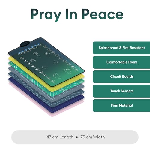 Blue Interactive Prayer Mat for Adults - Quran Surahs & Dua Learning, Touch Keys, Speaker, Padded Muslim Rug