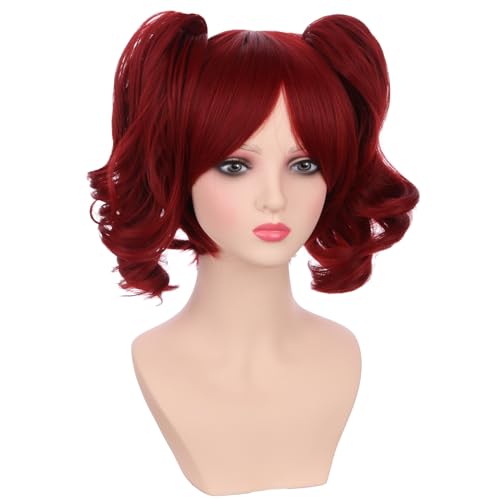Kids Short Red Wig with Bangs and Detachable Buns - Child Synthetic Wig