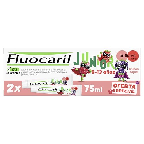 Fluocaril Junior Kids Toothpaste with Red Fruit Flavor 2x75ml for Ages 6-12
