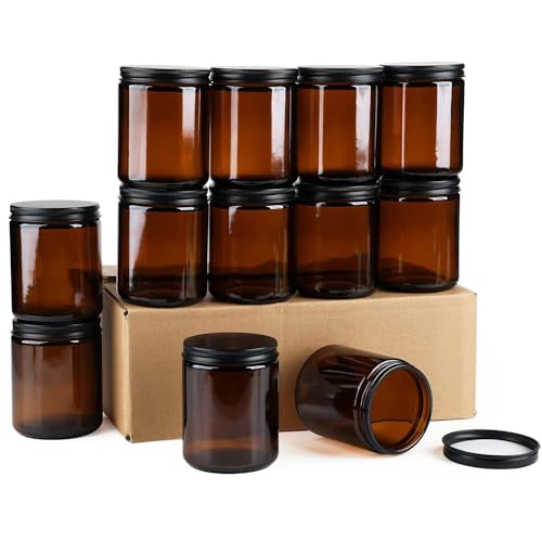 18 Pack Amber Glass Jars 8oz - Airtight Reusable Kitchen & Cosmetic Storage