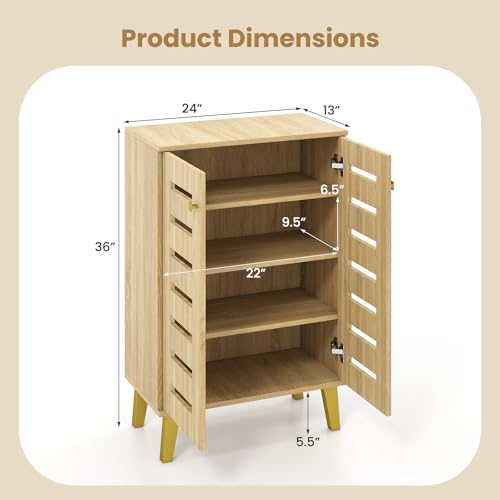 GIANTEX Shoe Cabinet with Doors - Slatted Door Modern Wooden Narrow Shoe Storage