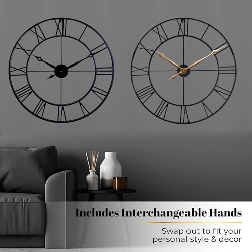 Black Roman Numeral Wall Clock - 30 Inch Industrial Metal Decor - Heavy Duty Large Living Room Clock - Variation of THIS listing
