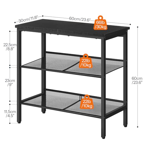 Black 3-Tier Metal Side Table with Adjustable Shelves - Small Space Nightstand