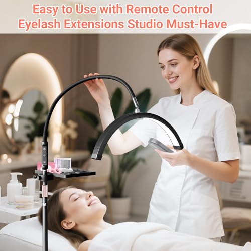 LIONVISON Half Moon Lash Light Ring Lamp 18In Black with Tray for Eyelash Extensions