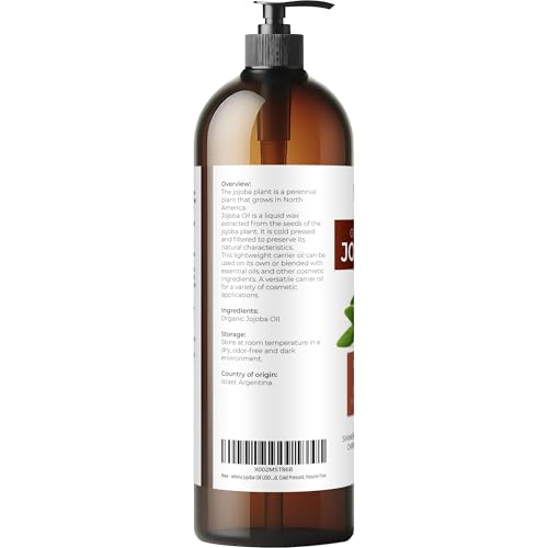 Organic Jojoba Oil - 32 fl oz Cold Pressed with Pump - USDA Certified