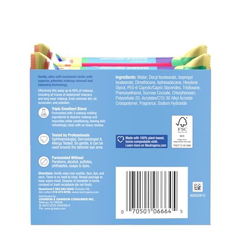 Care with Pride Neutrogena Makeup Remover Cleansing Towelettes, 25 Count, Twin Pack