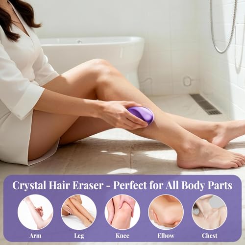 Crystal Hair Eraser for Women and Men, Reusable Crystal Hair Remover Magic Painless Exfoliation Hair Removal Tool, Magic Hair Eraser Device for Back Arms Legs(Purple)