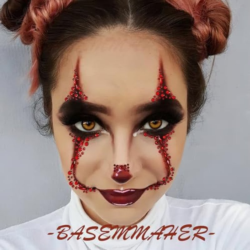 2 Pieces Halloween Face Gems Jewels Rhinestone Tattoos Day of the Dead Skull Temporary Face Tattoo Red Crystal Stones Body Gems Makeup Stickers for Halloween Rave Cosplay Party Supplies