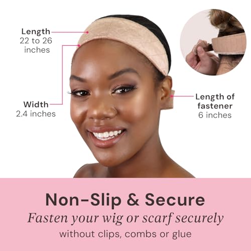 Adjustable Wig Grip Headbands for Women - Brown, Tan, Black, 3 Pack - No Slip Support