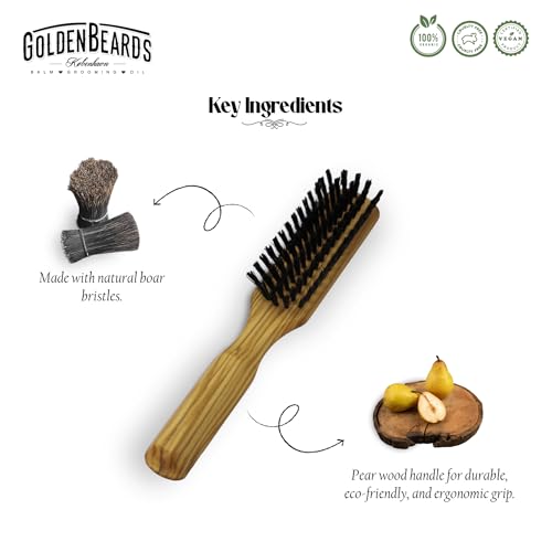 Golden Beards Big Beard Brush ? Pear Wood Handle & Natural Boar Bristles ? Large Beard Grooming Brush for Thick, Long Beards ? Handmade, Vegan & Cruelty-Free
