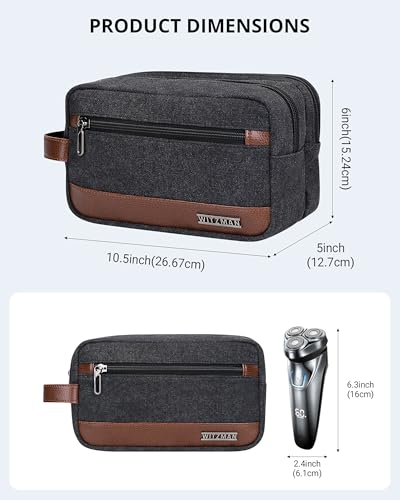WITZMAN Canvas Toiletry Bag for Men Travel Organizer - Black