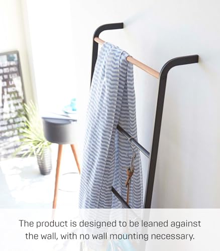 Black Steel Leaning Ladder Rack - Space Saving Wall Storage for Towels & Blankets