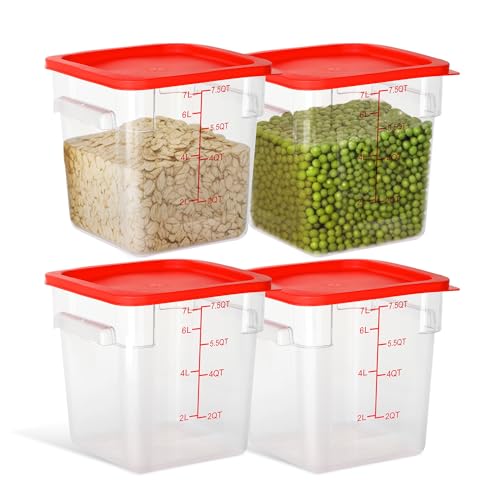 8QT Square Food Storage Containers with Lids - 4 Pack, Clear, Dishwasher & Freezer Safe