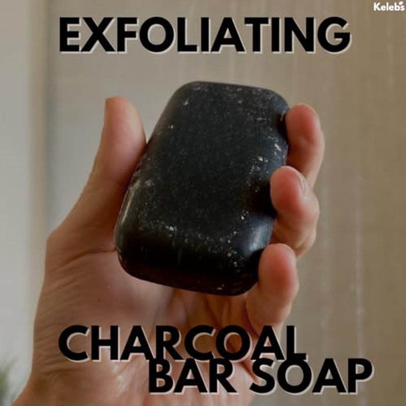 KELEBS Exfoliating Bar Soap for Men | Gentle Scrub Bar for Face & Body With Charcoal & Natural Ingredients | Plastic-Free | 5 Pack