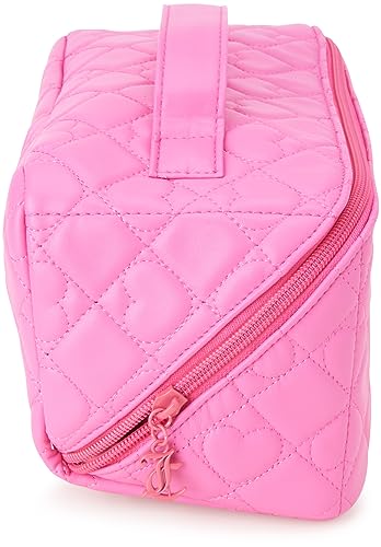 Juicy Couture Pink Faux Leather Quilted Heart Makeup Bag with Top Handle