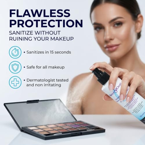 Cosmetic Sanitizer Mist - 8 Fl Oz Makeup Sanitizing Spray for Powder & Cream Foundations, Palettes & Blush