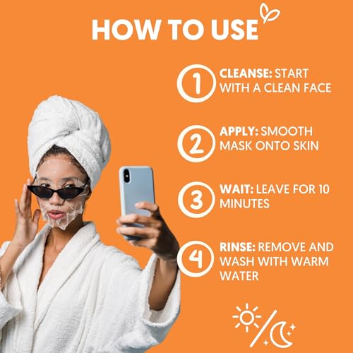 By Nature Vitamin C + Collagen Sheet Face Mask with Vitamin E ? Firming, Anti-Aging Facial Treatment for Radiance, Elasticity & Hydration ? Skincare for Pre-Event Glow & All Skin Types ? Pack of 4