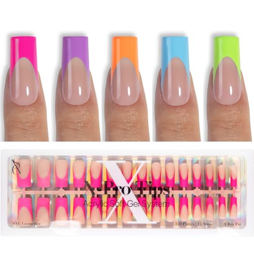 SXC Cosmetics X-Pro Tips French Tip Press On Nails - Bright Pastel Glow in the Dark Series (GLOW117-M Square)