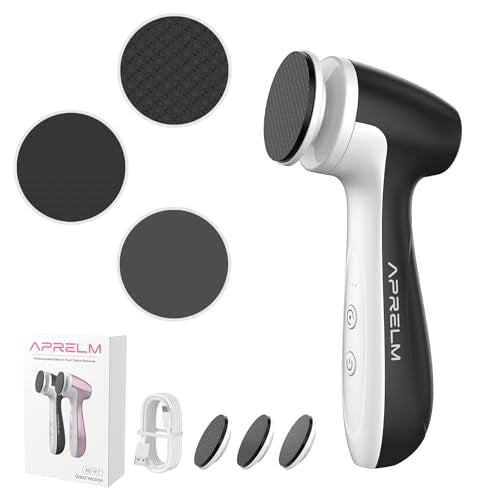 Rechargeable Electric Foot Callus Remover with 3 Glass Grinding Heads, Professional 1000RPM 3-Speed Control Electric Foot File (E7 Black Glass Version)