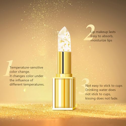 WLLEADG 2Pcs Transferproof Color Changing Lipstick, Gold Crystal Color Changing Lipstick, Moisturizer Long Lasting Lip Balm for Women (Gold)