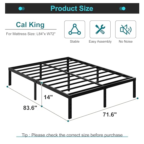 Maenizi California King Bed Frame - 14 Inch Heavy Duty Metal Platform with Storage & Headboard Compatibility