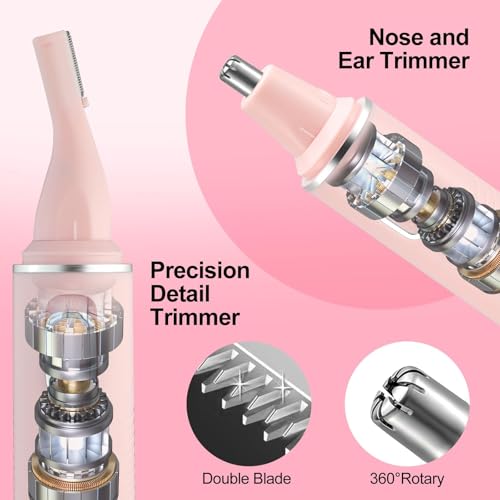 AREYZIN Nose Hair Trimmer for Women-2025 Professional Painless Eyebrow Trimmer and Nose Trimmer Facial Hair Removal Nasal Hair Clippers Professional, Easy to Clean, Dual-Edge Blade,Pink