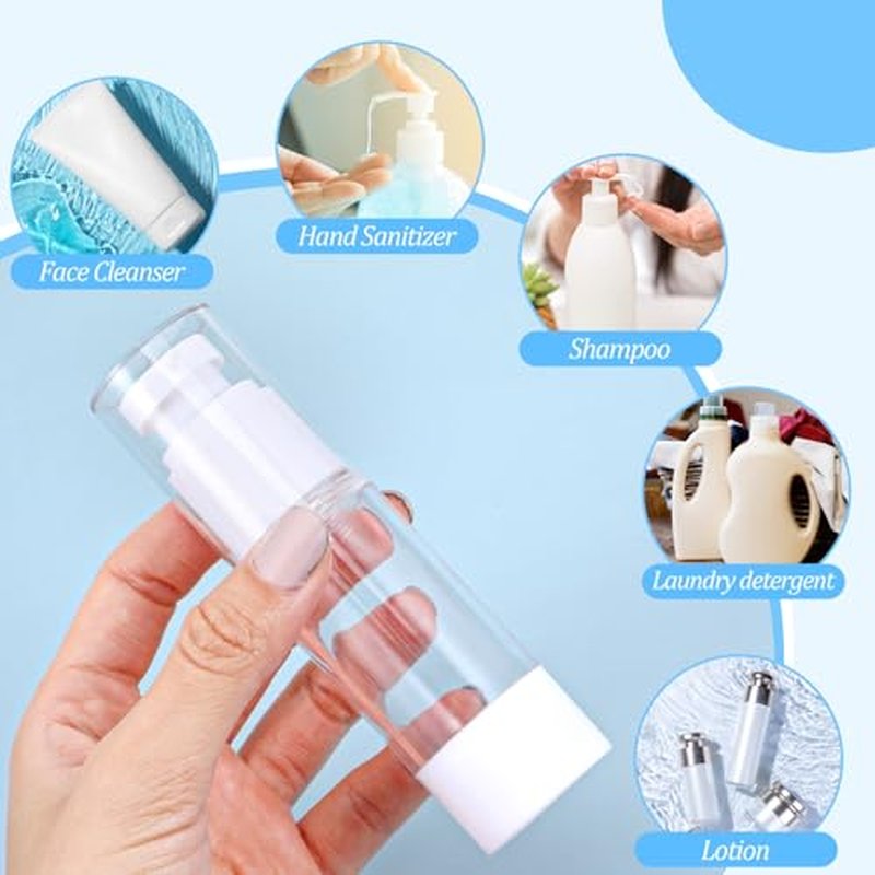 35 Pcs Clear Airless Pump Bottles Refillable Cosmetic Travel Size Dispenser Vacuum Plastic Travel Bottles Empty Lotion Pump Dispenser Liquid Toiletry Container