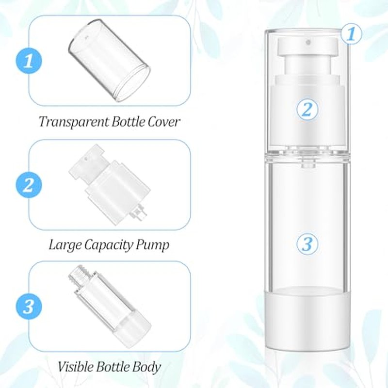 35 Pcs Clear Airless Pump Bottles Refillable Cosmetic Travel Size Dispenser Vacuum Plastic Travel Bottles Empty Lotion Pump Dispenser Liquid Toiletry Container