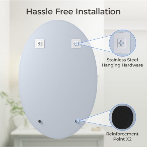 USHOWER Frameless Oval Bathroom Mirror 24x36 Inch Over Sink - Modern Design