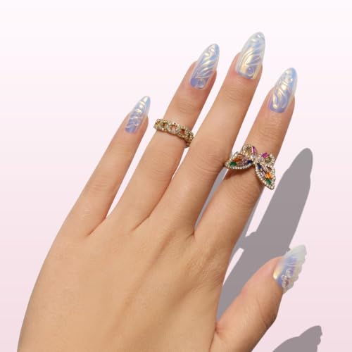 Pearl Tide Medium Almond Press-On Nails Set - 15 Sizes, Reusable & Durable