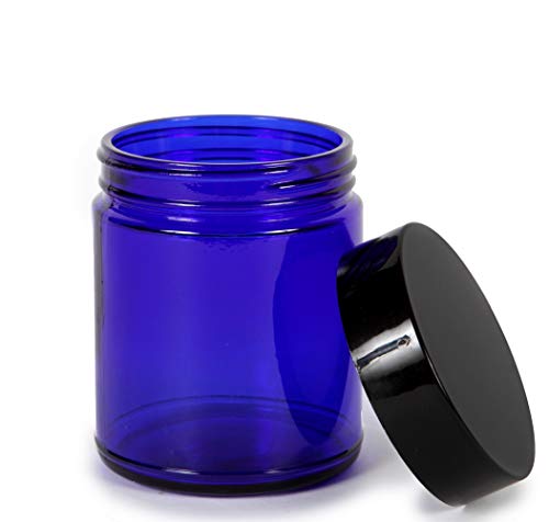 Cobalt Blue Glass Jars with Black Lids - 8 oz Storage Containers (8 Pack)