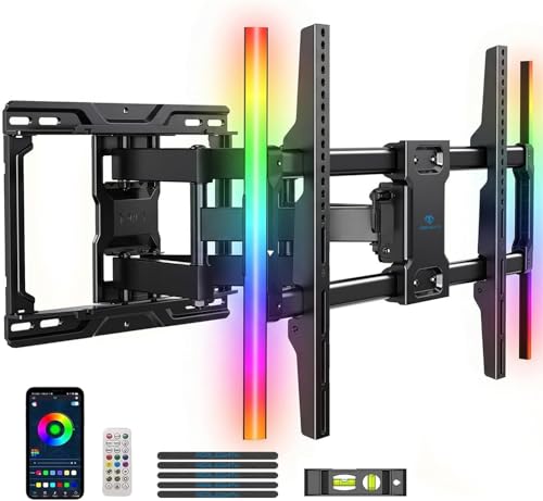 PERLESMITH Full Motion TV Wall Mount 16-Inch Wood Stud Compatible for 37-86 Inch TVs with LED Light