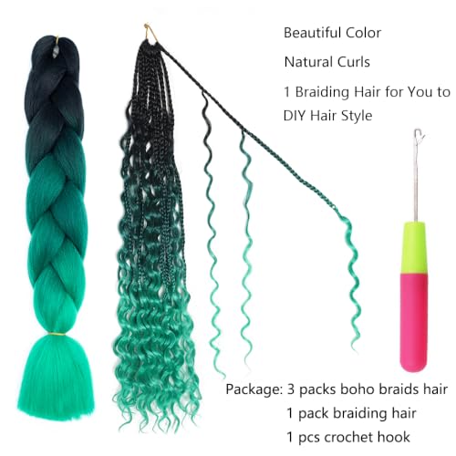 Bohemian Crochet Box Braids Hair with Curly Ends - 22 Inch, Pack of 3, Multi-Color Variation