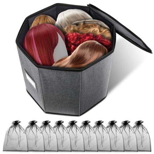 Lukeline Wig Storage Box,Wig Travel Case,Foldable Wig Travel Case for Men and Women,Yarn Organizer, Cosmetic Cabinet Storage Bag