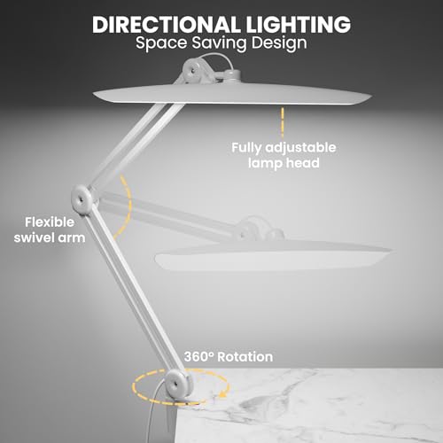 Gelpal 3000 Lumens LED Desk Lamp with Clamp - White, Dimmable, 2700K-6000K