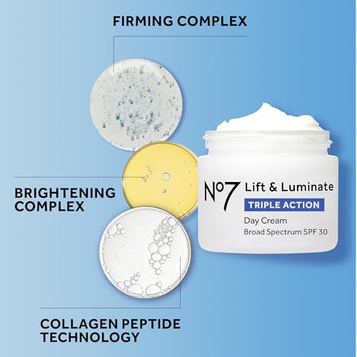 No7 Lift & Luminate SPF 30 Day Face Cream with Hyaluronic Acid & Vitamin C - Anti-Aging Hydrating Moisturizer, Suitable for Sensitive Skin - 1.69 Fl Oz