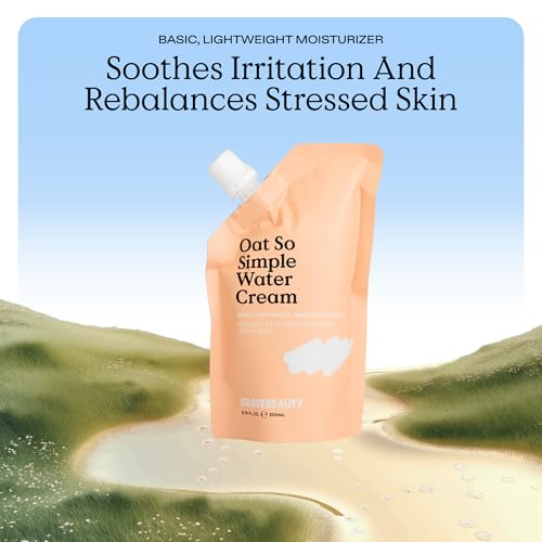 KraveBeauty Oat So Simple Water Cream Moisturizer, Calming, Lightweight Hydrating Gel Face Cream for Sensitive Skin with Oat Extract & Squalane, Fragrance Free, Refill Pouch, 200 mL