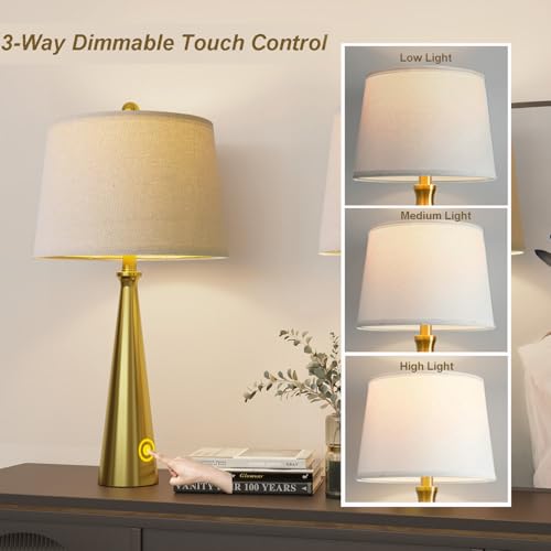 25.75-Inch 3-Way Dimmable Touch Control USB Table Lamp Set of 2 - Gold