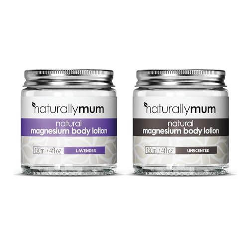 NaturallyMum Magnesium Body Lotion Bundle | Support for Sleep, Heart, Bone, Nerve, Gut and Muscle Health | Topical Cream Safe for Kids | Lavender & Unscented | 2 x 4 fl oz